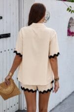 Color Block Two Pieces Button Blouse Sets