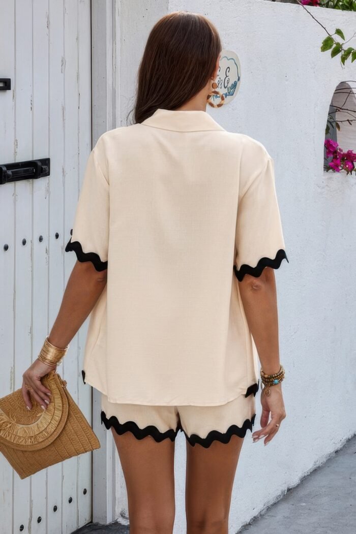 Color block two pieces button blouse sets - image 7