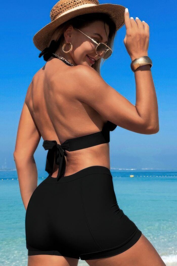 Two pieces solid halter v neck high waist swimsuit - image 6