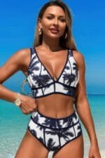Two Pieces V Neck Bikini Brief Bottom Swimsuit
