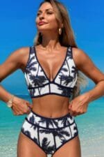 Two Pieces V Neck Bikini Brief Bottom Swimsuit