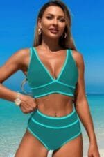 Two Pieces V Neck Bikini Brief Bottom Swimsuit