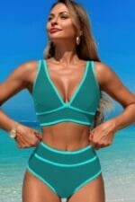 Two Pieces V Neck Bikini Brief Bottom Swimsuit