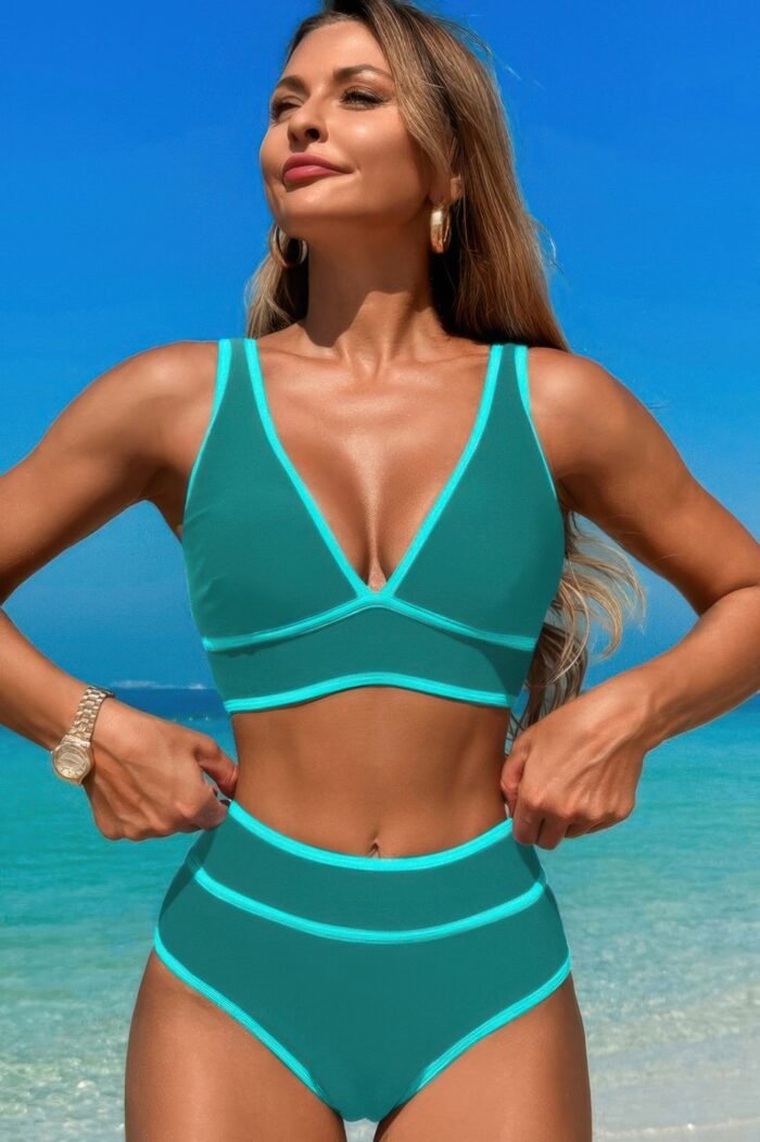Two pieces v neck bikini brief bottom swimsuit - image 5