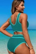 Two Pieces V Neck Bikini Brief Bottom Swimsuit