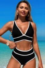 Two Pieces V Neck Bikini Brief Bottom Swimsuit