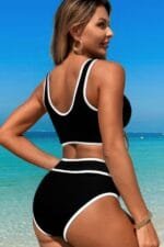 Two Pieces V Neck Bikini Brief Bottom Swimsuit