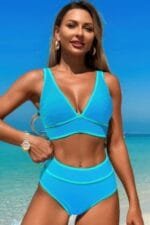 Two Pieces V Neck Bikini Brief Bottom Swimsuit