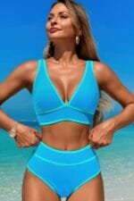 Two Pieces V Neck Bikini Brief Bottom Swimsuit
