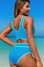 Two Pieces V Neck Bikini Brief Bottom Swimsuit