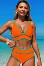 Two Pieces V Neck Bikini Brief Bottom Swimsuit