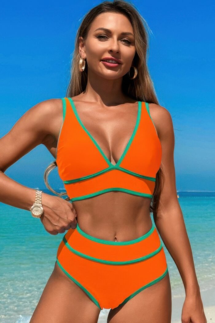 Two pieces v neck bikini brief bottom swimsuit - image 13