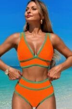 Two Pieces V Neck Bikini Brief Bottom Swimsuit