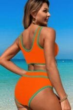 Two Pieces V Neck Bikini Brief Bottom Swimsuit