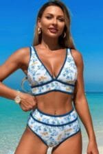 Two Pieces V Neck Bikini Brief Bottom Swimsuit