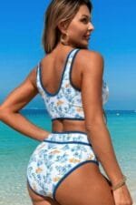 Two Pieces V Neck Bikini Brief Bottom Swimsuit
