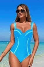 Stripe Sweetheart Neckline One Piece Swimsuit