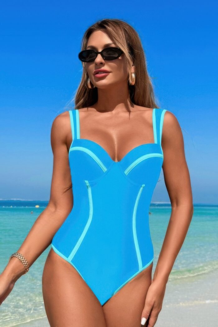 Stripe sweetheart neckline one piece swimsuit - image 1