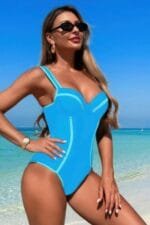 Stripe Sweetheart Neckline One Piece Swimsuit