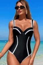 Stripe Sweetheart Neckline One Piece Swimsuit