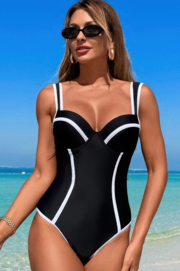 Stripe sweetheart neckline one piece swimsuit - image 4