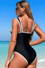 Stripe Sweetheart Neckline One Piece Swimsuit