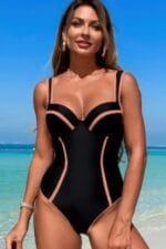 Stripe Sweetheart Neckline One Piece Swimsuit