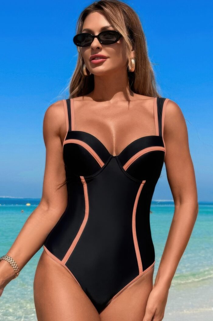 Stripe sweetheart neckline one piece swimsuit - image 8