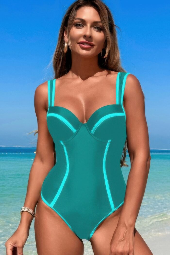 Stripe sweetheart neckline one piece swimsuit - image 10