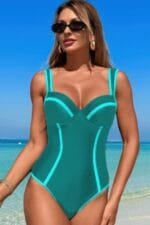 Stripe Sweetheart Neckline One Piece Swimsuit