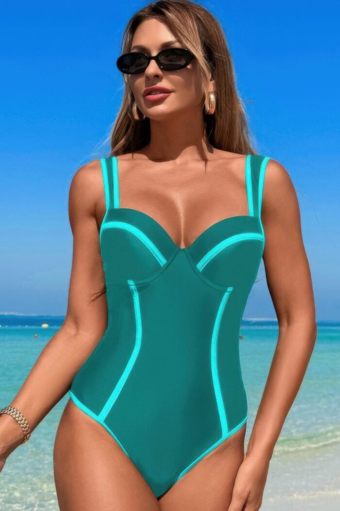 Stripe sweetheart neckline one piece swimsuit - image 11