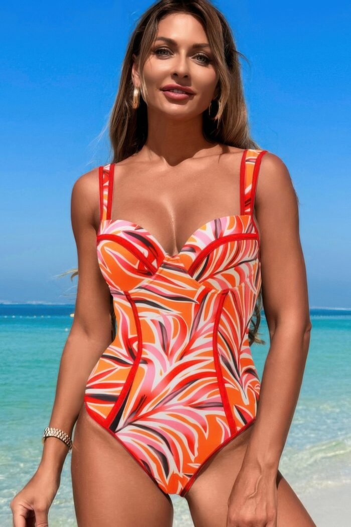Stripe sweetheart neckline one piece swimsuit - image 13
