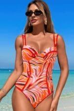 Stripe Sweetheart Neckline One Piece Swimsuit