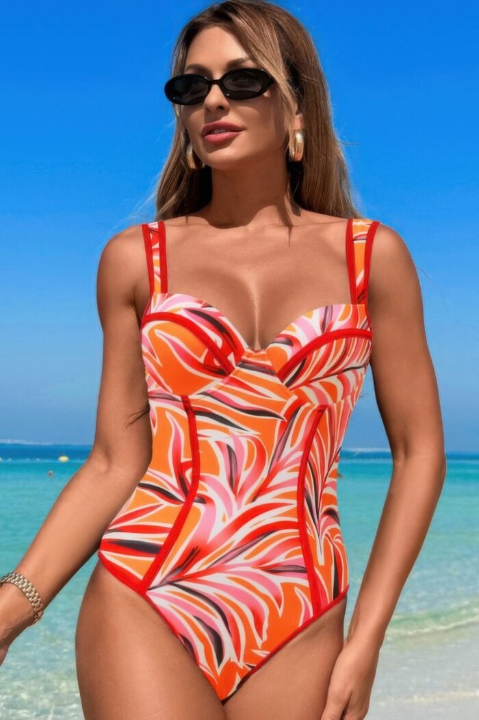 Stripe sweetheart neckline one piece swimsuit - image 14