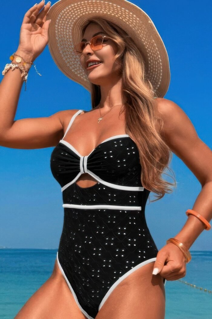 Contrast trim knot front cut one piece swimsuit - image 2