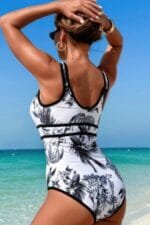U Neck Contrast Trim Strip One Piece Swimsuit