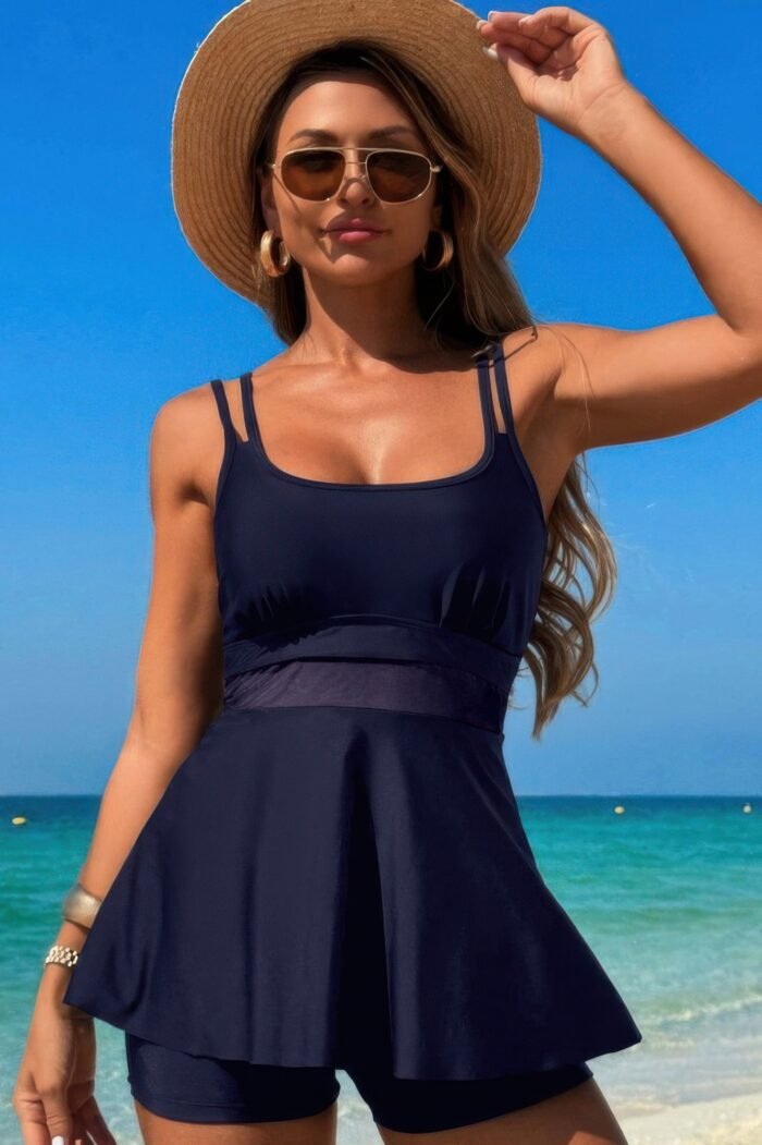Square neck bottom mesh two piece swimsuit - image 1