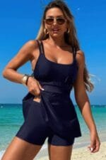 Square Neck Bottom Mesh Two Piece Swimsuit