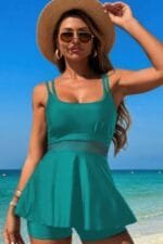 Square Neck Bottom Mesh Two Piece Swimsuit