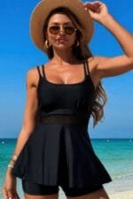 Square Neck Bottom Mesh Two Piece Swimsuit