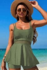 Square Neck Bottom Mesh Two Piece Swimsuit