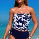Strapless Ruche Drawstring Side Two Piece Swimsuit