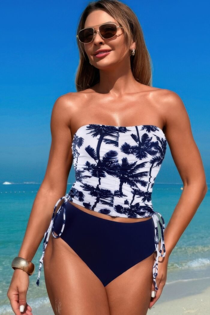 Strapless ruche drawstring side two piece swimsuit - image 1