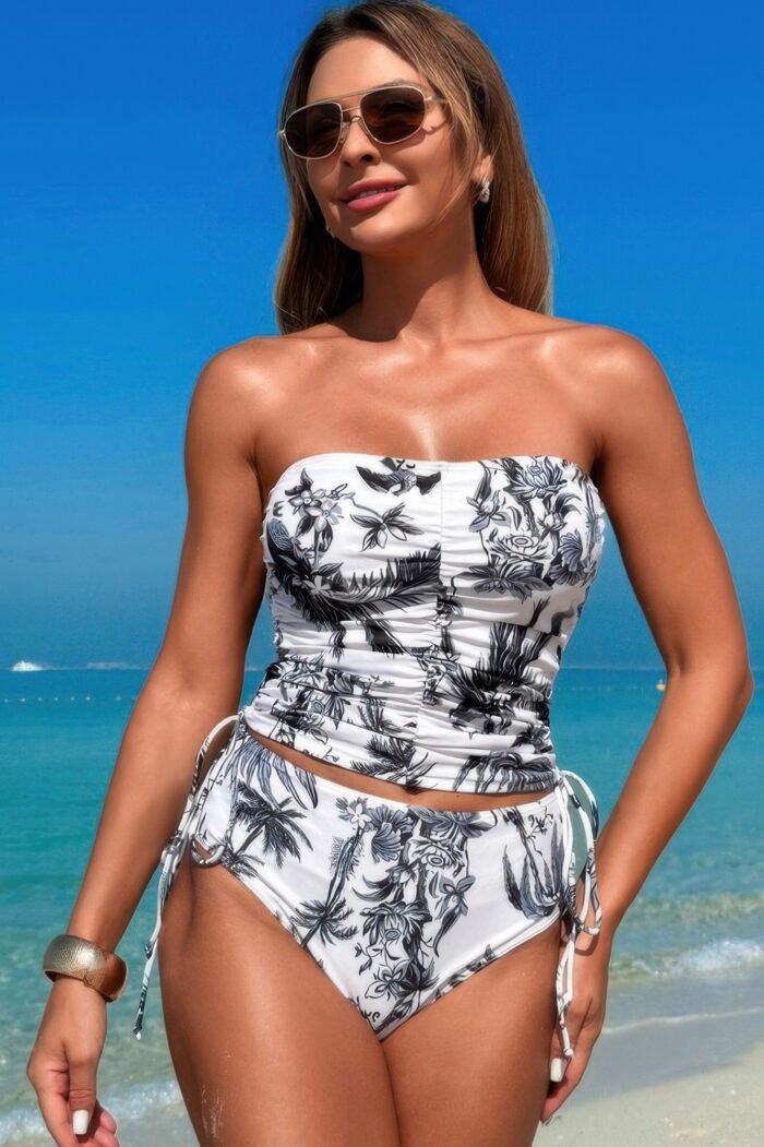 Strapless ruche drawstring side two piece swimsuit - image 4