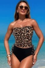 Strapless Ruche Drawstring Side Two Piece Swimsuit
