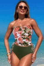 Strapless Ruche Drawstring Side Two Piece Swimsuit