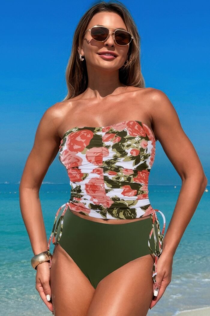 Strapless ruche drawstring side two piece swimsuit - image 10