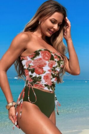 Strapless Ruche Drawstring Side Two Piece Swimsuit Strapless Ruche Drawstring Side Two Piece Swimsuit