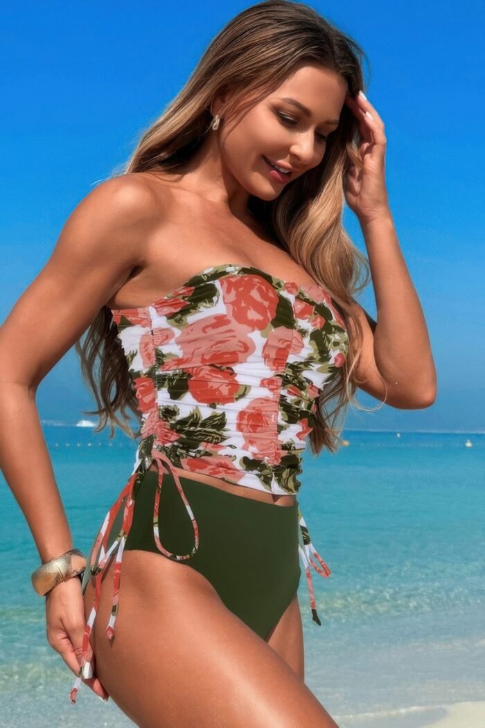 Strapless ruche drawstring side two piece swimsuit - image 12