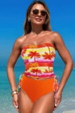 Strapless Ruche Drawstring Side Two Piece Swimsuit